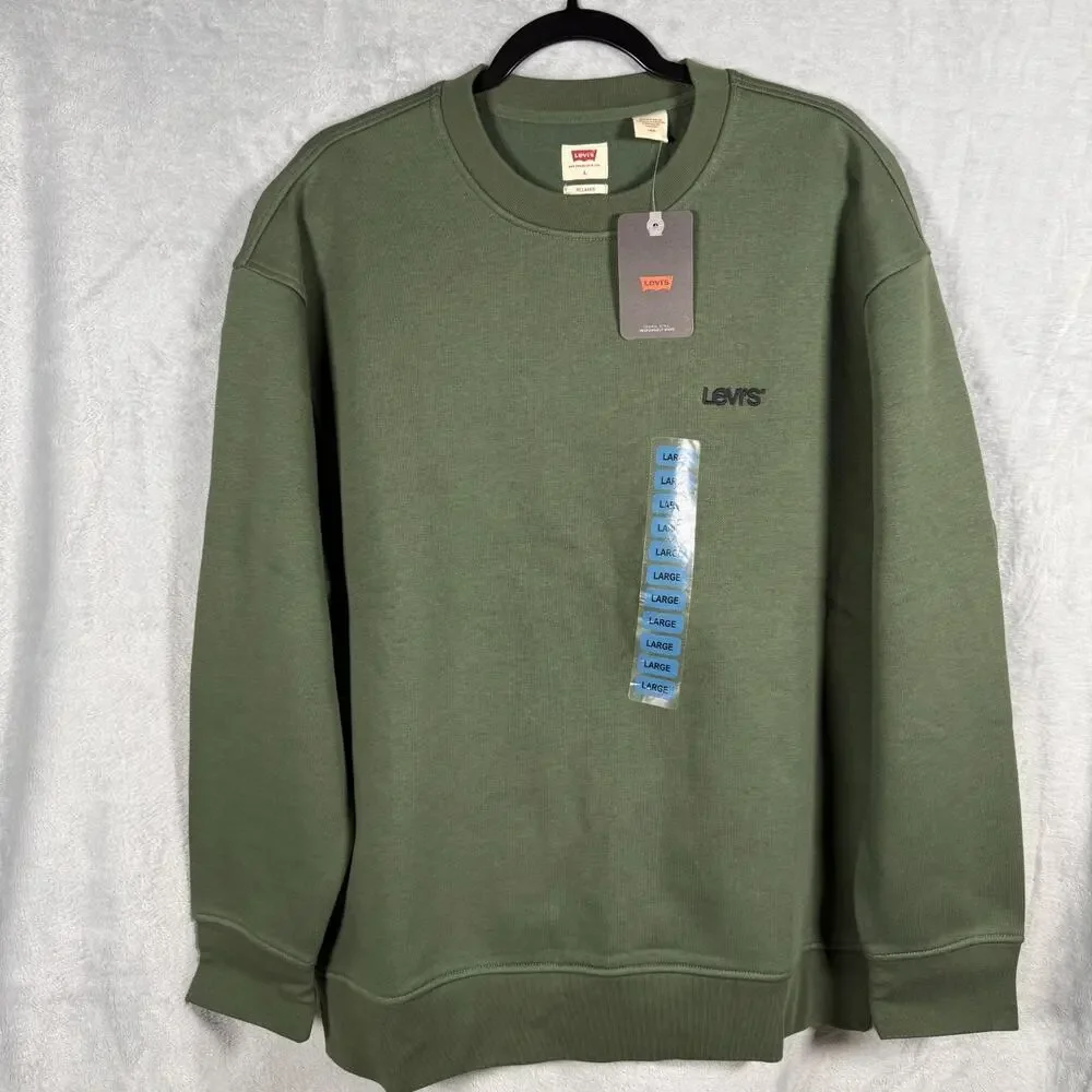 New Levi's Men's Crewneck Long Sleeve Fleece Sweatshirt Green Color Size L